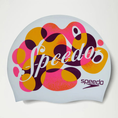 Speedo Junior Printed Silicone Cap White/Mango