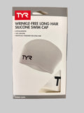 TYR ADULT LONG HAIR SILICONE WRINKLE-FREE SWIM CAP- WHITE
