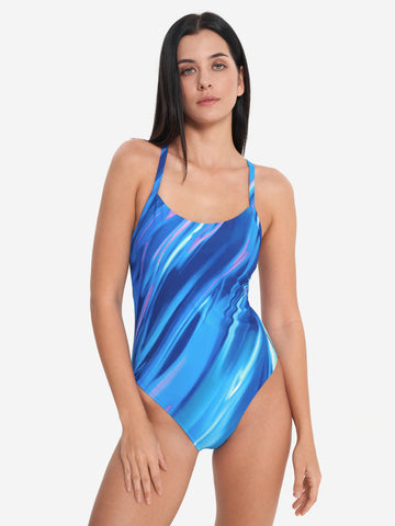 Women's Printed Racerback Swimsuit Blue/Teal